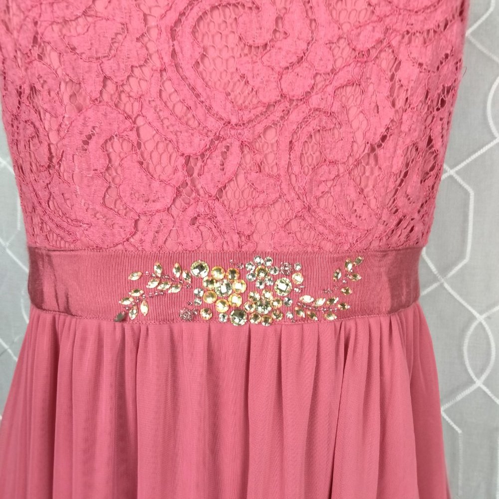 Adriana Papell Gown Salmon Peach Bridesmaid, Prom, evening gown Lace Top8 - Picture 4 of 10